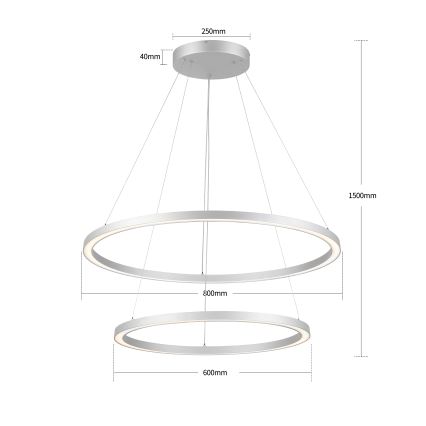 Brilagi - PORTOFINO vaijerikiinnitteinen himmennettävä LED-riippuvalaisin LED/98W/230V 3000-6000K halkaisija 80 cm hopea + kaukosäädin