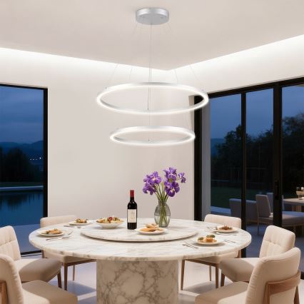 Brilagi - Himennettävä LED-riippuvalaisin vaijerilla PORTOFINO LED/98W/230V 3000-6000K halkaisija 80 cm hopea + kaukosäädin