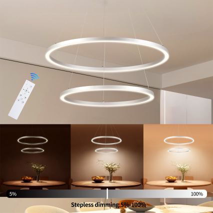 Brilagi - Himennettävä LED-riippuvalaisin vaijerilla PORTOFINO LED/98W/230V 3000-6000K halkaisija 80 cm hopea + kaukosäädin
