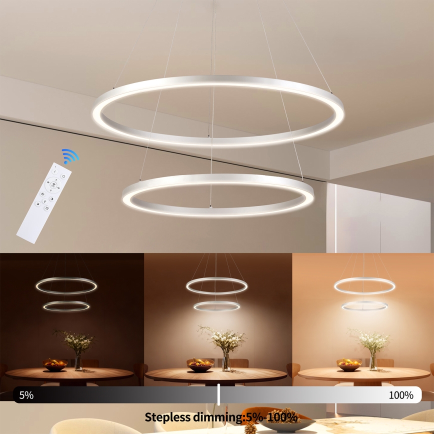 Brilagi - Himennettävä LED-riippuvalaisin vaijerilla PORTOFINO LED/98W/230V 3000-6000K halkaisija 80 cm hopea + kaukosäädin