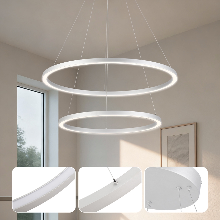 Brilagi - Himennettävä LED-riippuvalaisin vaijerilla PORTOFINO LED/98W/230V 3000-6000K halkaisija 80 cm hopea + kaukosäädin