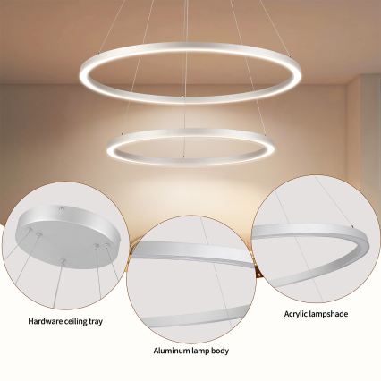 Brilagi - Himennettävä LED-riippuvalaisin vaijerilla PORTOFINO LED/98W/230V 3000-6000K halkaisija 80 cm hopea + kaukosäädin