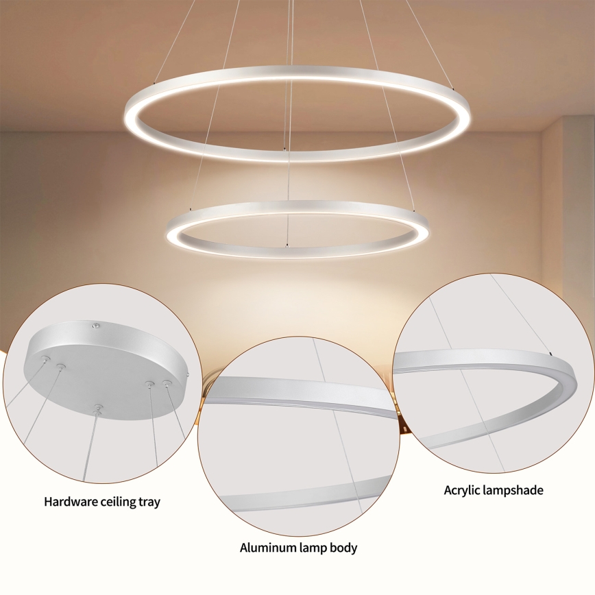 Brilagi - Himennettävä LED-riippuvalaisin vaijerilla PORTOFINO LED/98W/230V 3000-6000K halkaisija 80 cm hopea + kaukosäädin