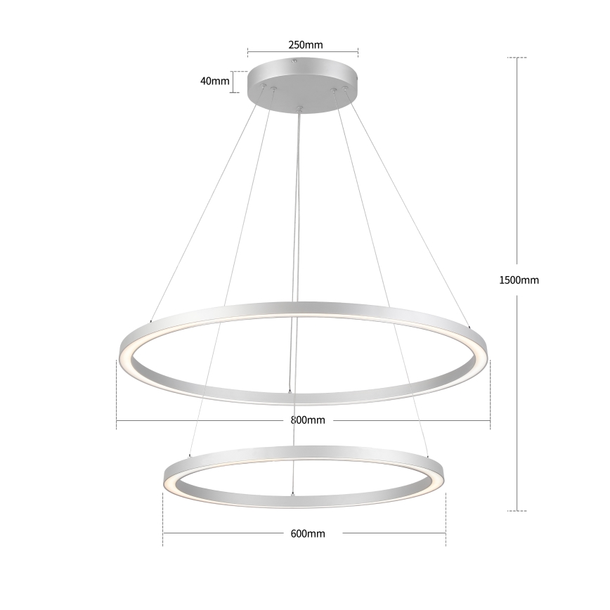 Brilagi - Himennettävä LED-riippuvalaisin vaijerilla PORTOFINO LED/98W/230V 3000-6000K halkaisija 80 cm hopea + kaukosäädin