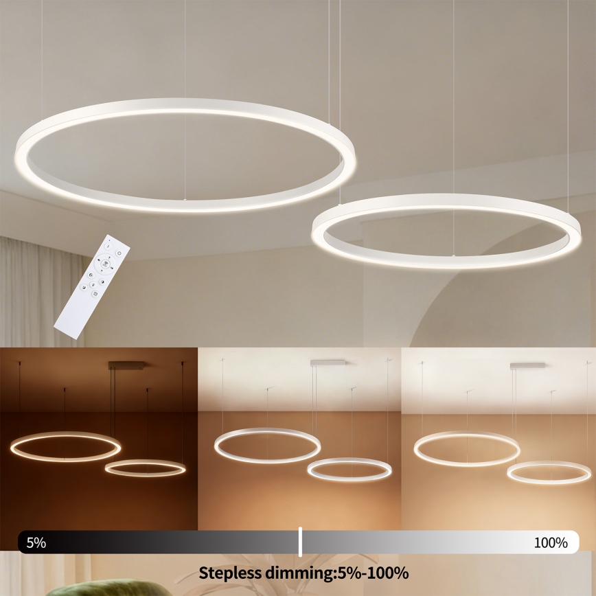 Brilagi - LED-himennettävä riippuvalaisin vaijerilla PORTOFINO LED/98W/230V 3000-6000K valkoinen + kaukosäädin