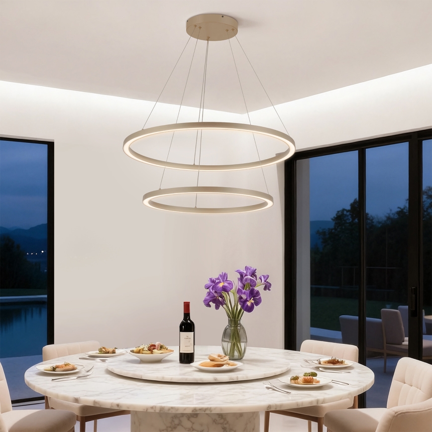 BRILAGI - PORTOFINO himmennettävä LED-riippuvalaisin vaijerilla, LED 98W/230V, 3000-6000K, halkaisija 80 cm, beigen sävyinen + kaukosäädin