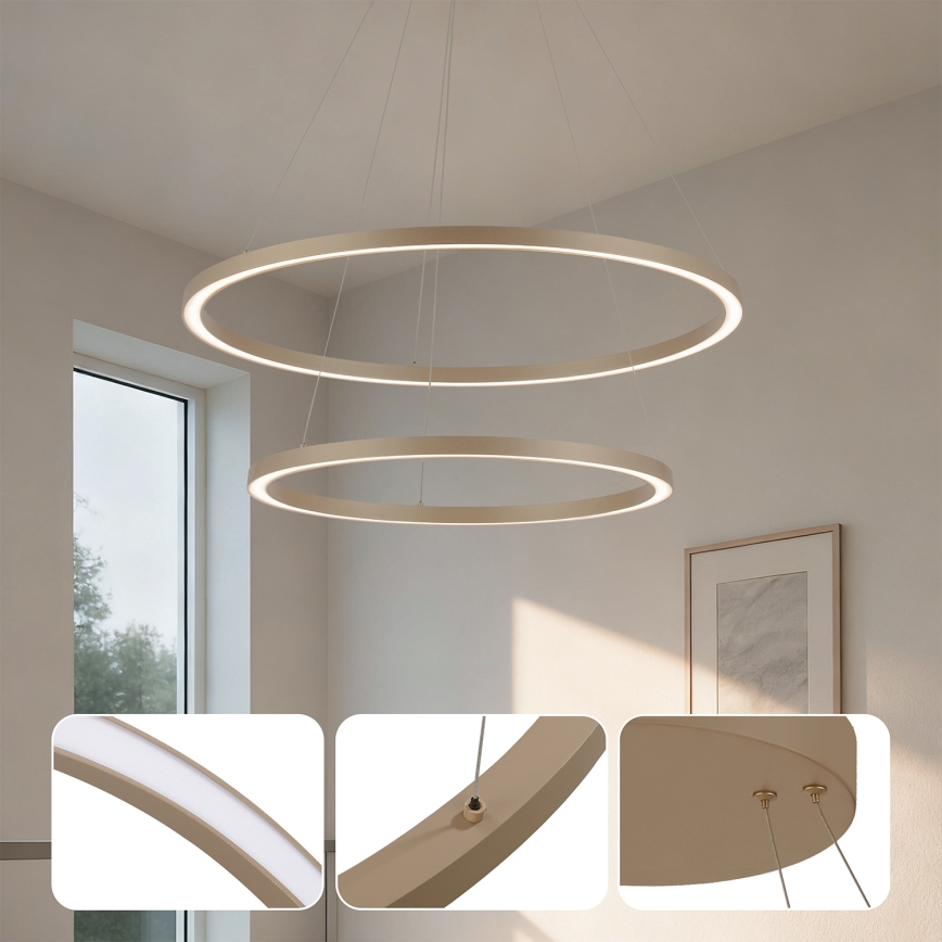 BRILAGI - PORTOFINO himmennettävä LED-riippuvalaisin vaijerilla, LED 98W/230V, 3000-6000K, halkaisija 80 cm, beigen sävyinen + kaukosäädin