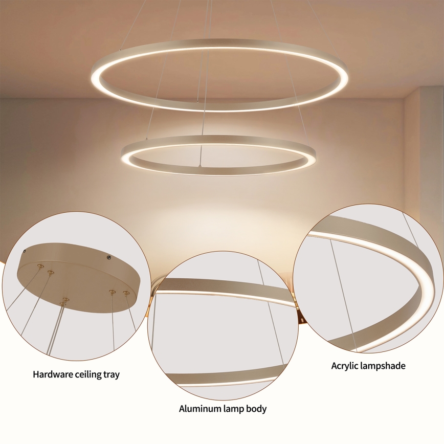 BRILAGI - PORTOFINO himmennettävä LED-riippuvalaisin vaijerilla, LED 98W/230V, 3000-6000K, halkaisija 80 cm, beigen sävyinen + kaukosäädin