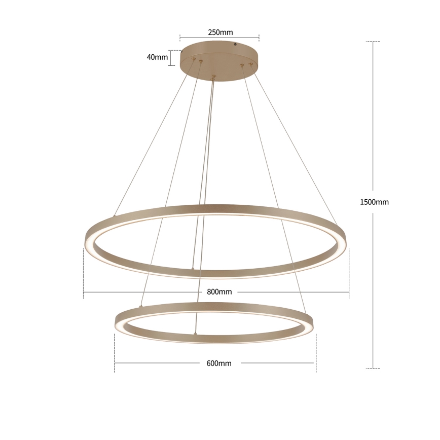 BRILAGI - PORTOFINO himmennettävä LED-riippuvalaisin vaijerilla, LED 98W/230V, 3000-6000K, halkaisija 80 cm, beigen sävyinen + kaukosäädin