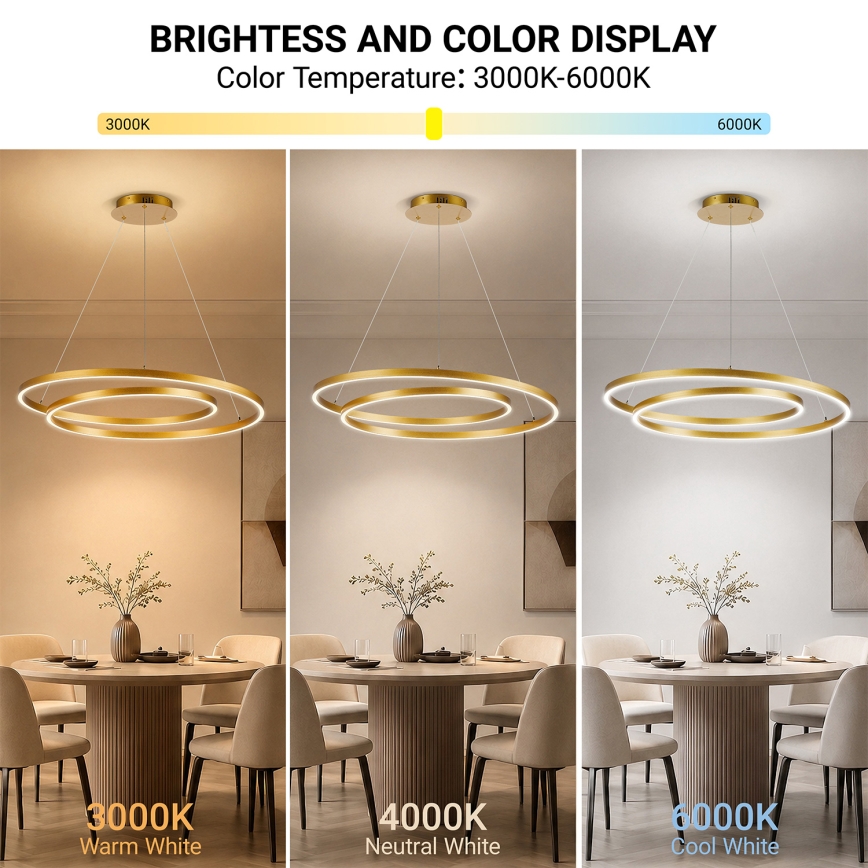 BRILAGI - TWISTER LED himmennettävä riippuvalaisin kaapelilla LED/105W/230V 3000-6000K halkaisija 100 cm kultainen + kaukosäädin