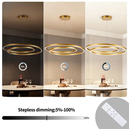 BRILAGI - TWISTER LED himmennettävä riippuvalaisin kaapelilla LED/105W/230V 3000-6000K halkaisija 100 cm kultainen + kaukosäädin