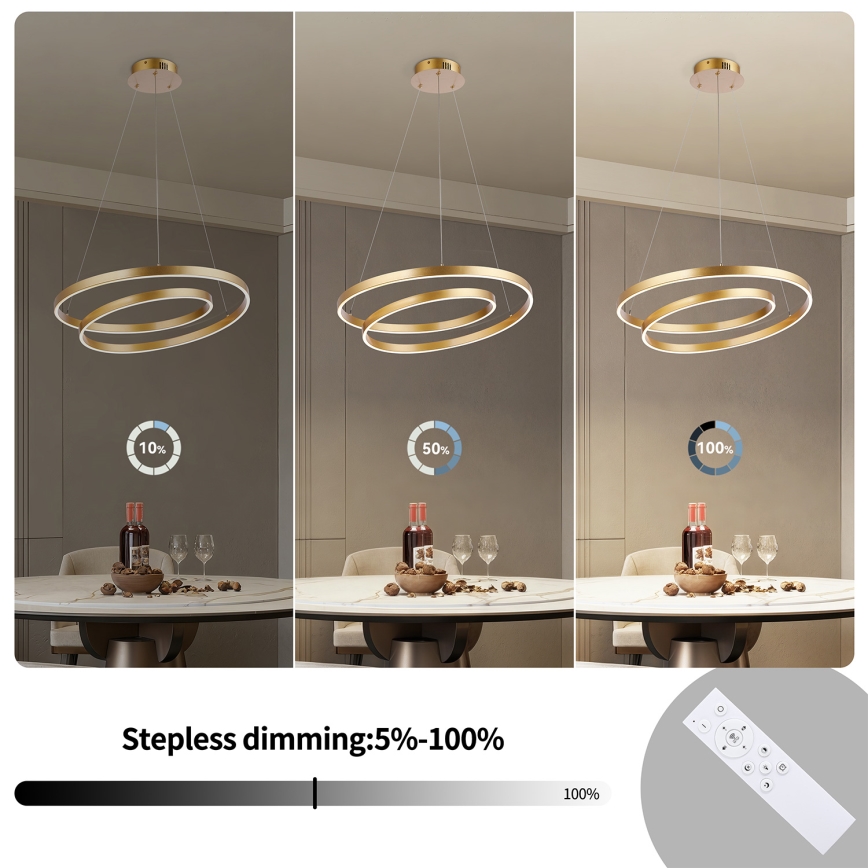 Brilagi - TWISTER LED himmennettävä vaijerilla ripustettava riippuvalaisin LED/48W/230V 3000–6000K halkaisija 50 cm kultainen + kaukosäädin