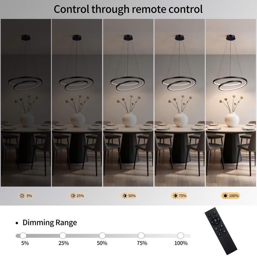 Brilagi - TWISTER himmennettävä LED-riippuvalaisin vaijerilla LED/48W/230V 3000-6000K Ø 50 cm musta + kaukosäädin