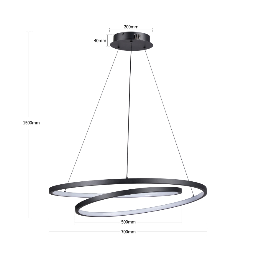 Brilagi - LED-himmennettävä riippuvalaisin vaijerilla TWISTER LED/75W/230V 3000–6000K Ø 70 cm musta + kaukosäädin