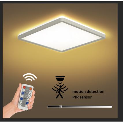 Brilagi - LED himmennettävä valaisin liiketunnistimella ja hämäräkytkimellä ULTRA OHUT LED/18W/230V 30x30 cm + kaukosäädin