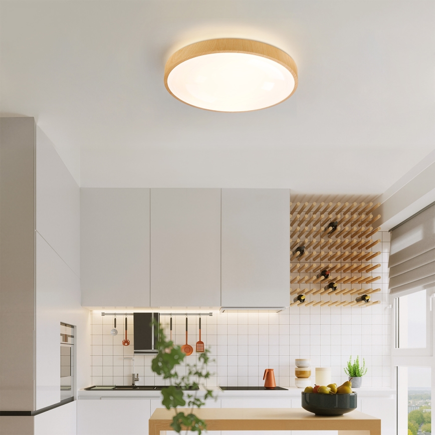 Brilagi - LED-himmennettävä kattovalaisin GLASS POOL DOUBLE LED/48W/230V 3000-6000K 40 cm puukuosilla + kaukosäädin