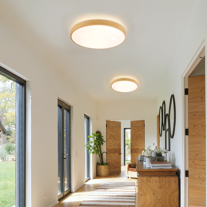 Brilagi - LED-himmennettävä kattovalaisin GLASS POOL DOUBLE LED/48W/230V 3000-6000K 40 cm puukuosilla + kaukosäädin