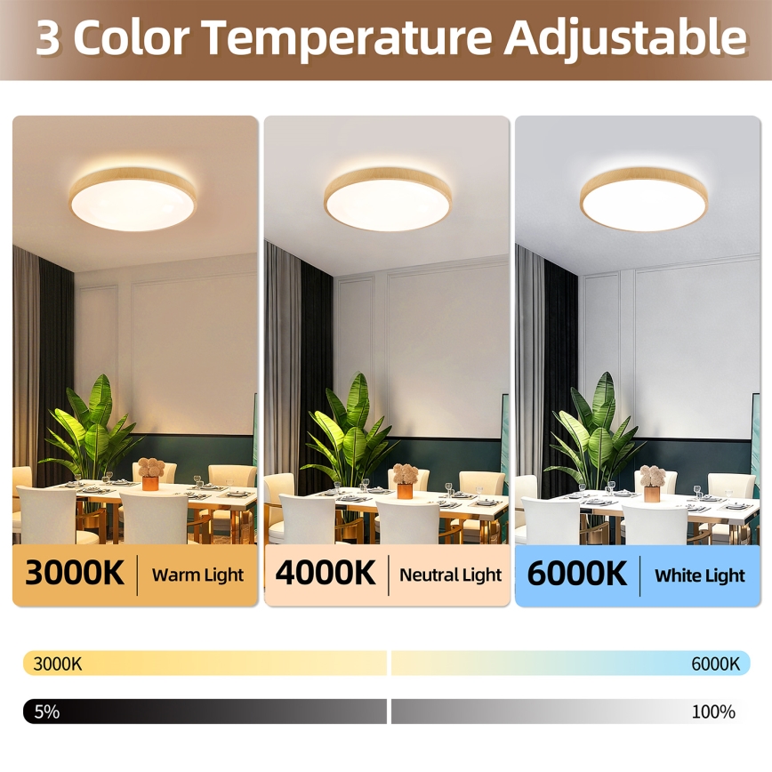 Brilagi - himmennettävä LED-kattovalaisin GLASS POOL DOUBLE LED/60W/230V 3000-6000K 50 cm puukuviointi + kaukosäädin
