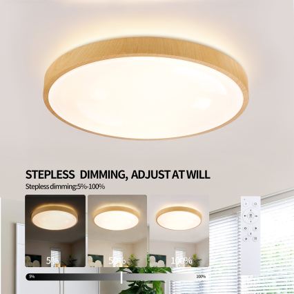 Brilagi - himmennettävä LED-kattovalaisin GLASS POOL DOUBLE LED/60W/230V 3000-6000K 50 cm puukuviointi + kaukosäädin