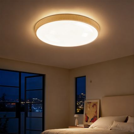 Brilagi - himmennettävä LED-kattovalaisin GLASS POOL DOUBLE LED/60W/230V 3000-6000K 50 cm puukuviointi + kaukosäädin