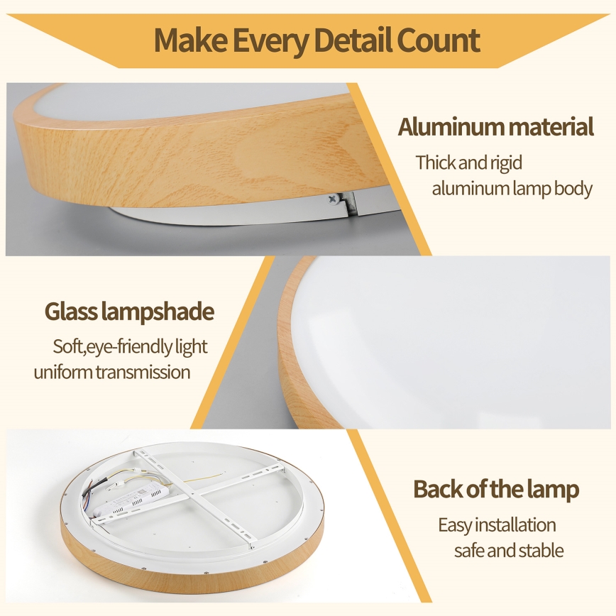 Brilagi - himmennettävä LED-kattovalaisin GLASS POOL DOUBLE LED/60W/230V 3000-6000K 50 cm puukuviointi + kaukosäädin