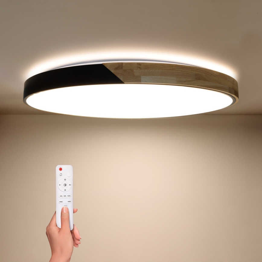Brilagi - LED himmennettävä kattovalaisin PILANA LED/72W/230V 3000-6500K tammi/musta halkaisija 80 cm + kaukosäädin