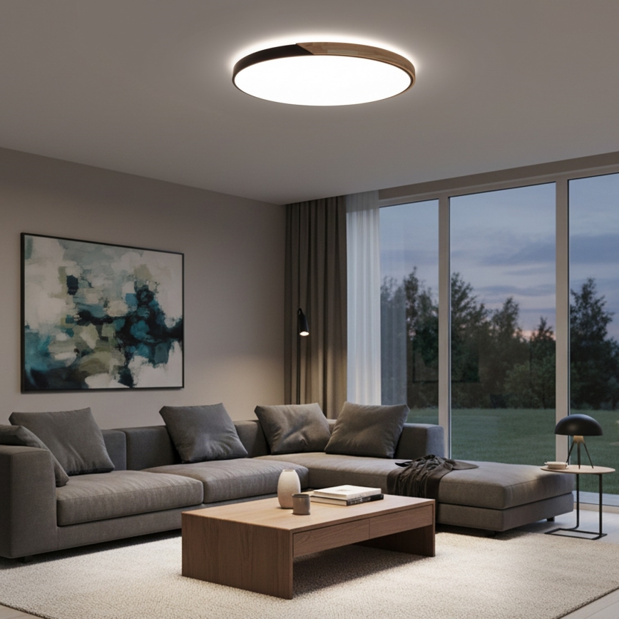 Brilagi - LED himmennettävä kattovalaisin PILANA LED/72W/230V 3000-6500K tammi/musta halkaisija 80 cm + kaukosäädin