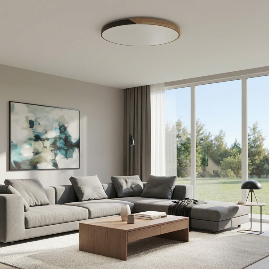 Brilagi - LED himmennettävä kattovalaisin PILANA LED/72W/230V 3000-6500K tammi/musta halkaisija 80 cm + kaukosäädin