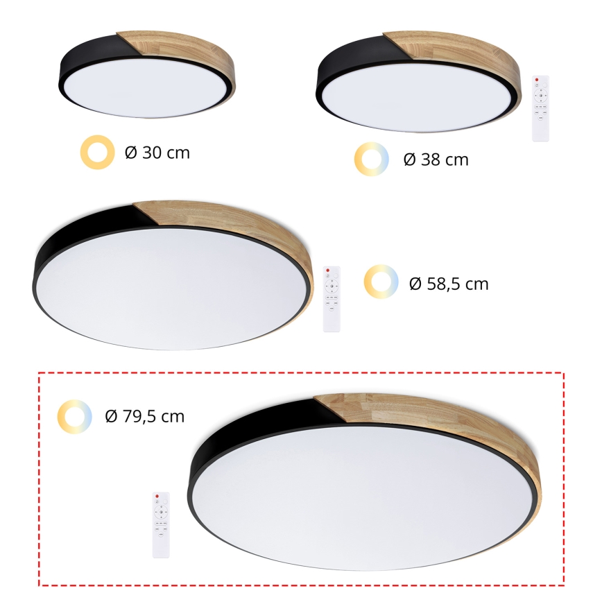 Brilagi - LED himmennettävä kattovalaisin PILANA LED/72W/230V 3000-6500K tammi/musta halkaisija 80 cm + kaukosäädin