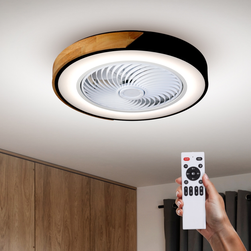 Brilagi - Himmennettävä LED-kattovalaisin tuulettimella LED/30W/230V 3000-6500K halkaisija 50 cm musta/tammi + kaukosäädin