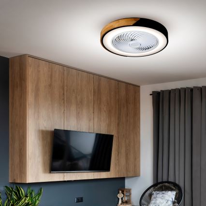 Brilagi - Himmennettävä LED-kattovalaisin tuulettimella LED/30W/230V 3000-6500K halkaisija 50 cm musta/tammi + kaukosäädin