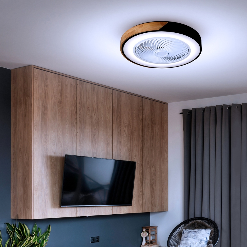 Brilagi - Himmennettävä LED-kattovalaisin tuulettimella LED/30W/230V 3000-6500K halkaisija 50 cm musta/tammi + kaukosäädin