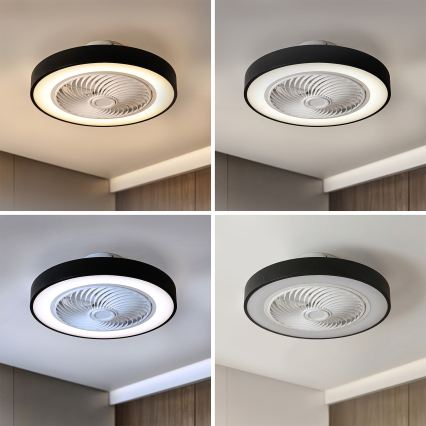 Brilagi - LED-himmennettävä kattovalaisin tuulettimella, LED 30 W/230 V, 3000–6500 K, halkaisija 50 cm, musta + kaukosäädin
