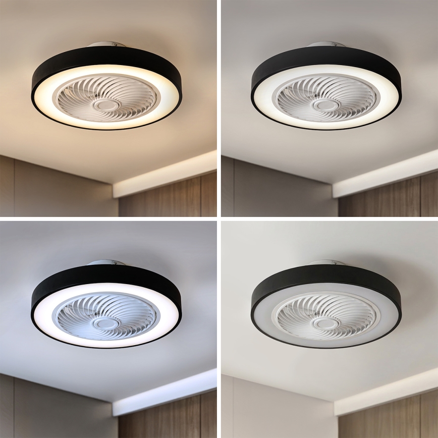 Brilagi - LED-himmennettävä kattovalaisin tuulettimella, LED 30 W/230 V, 3000–6500 K, halkaisija 50 cm, musta + kaukosäädin