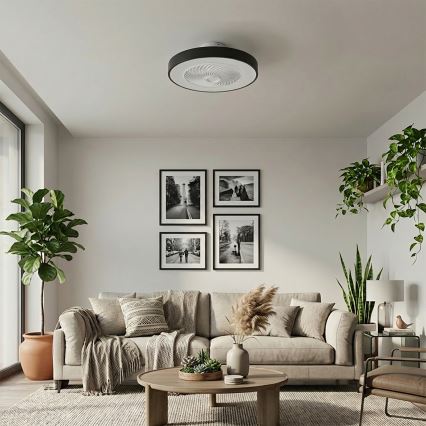 Brilagi - LED-himmennettävä kattovalaisin tuulettimella, LED 30 W/230 V, 3000–6500 K, halkaisija 50 cm, musta + kaukosäädin