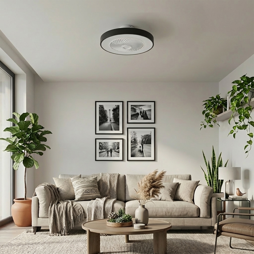 Brilagi - LED-himmennettävä kattovalaisin tuulettimella, LED 30 W/230 V, 3000–6500 K, halkaisija 50 cm, musta + kaukosäädin