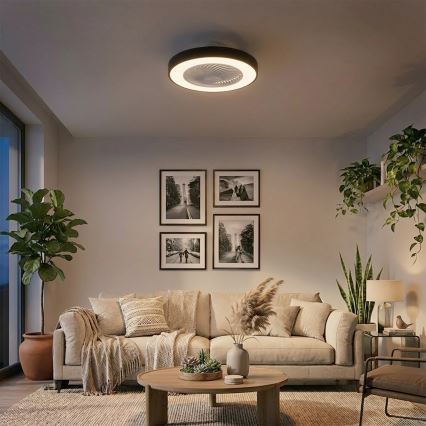 Brilagi - LED-himmennettävä kattovalaisin tuulettimella, LED 30 W/230 V, 3000–6500 K, halkaisija 50 cm, musta + kaukosäädin