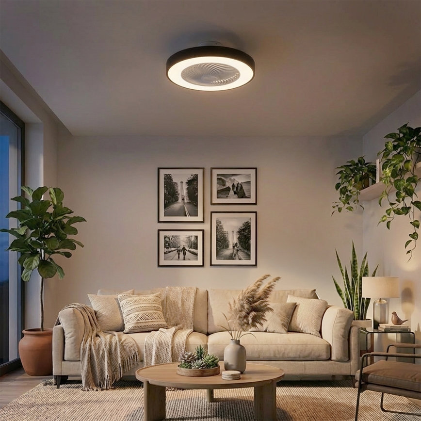 Brilagi - LED-himmennettävä kattovalaisin tuulettimella, LED 30 W/230 V, 3000–6500 K, halkaisija 50 cm, musta + kaukosäädin