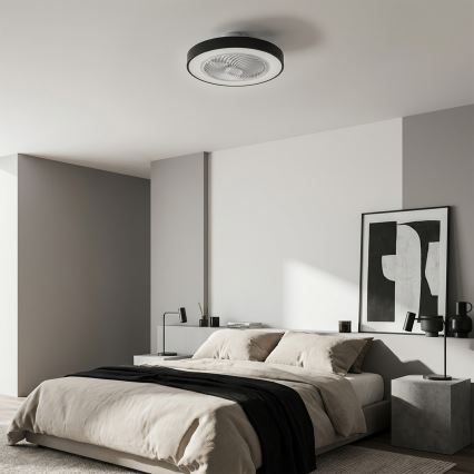 Brilagi - LED-himmennettävä kattovalaisin tuulettimella, LED 30 W/230 V, 3000–6500 K, halkaisija 50 cm, musta + kaukosäädin