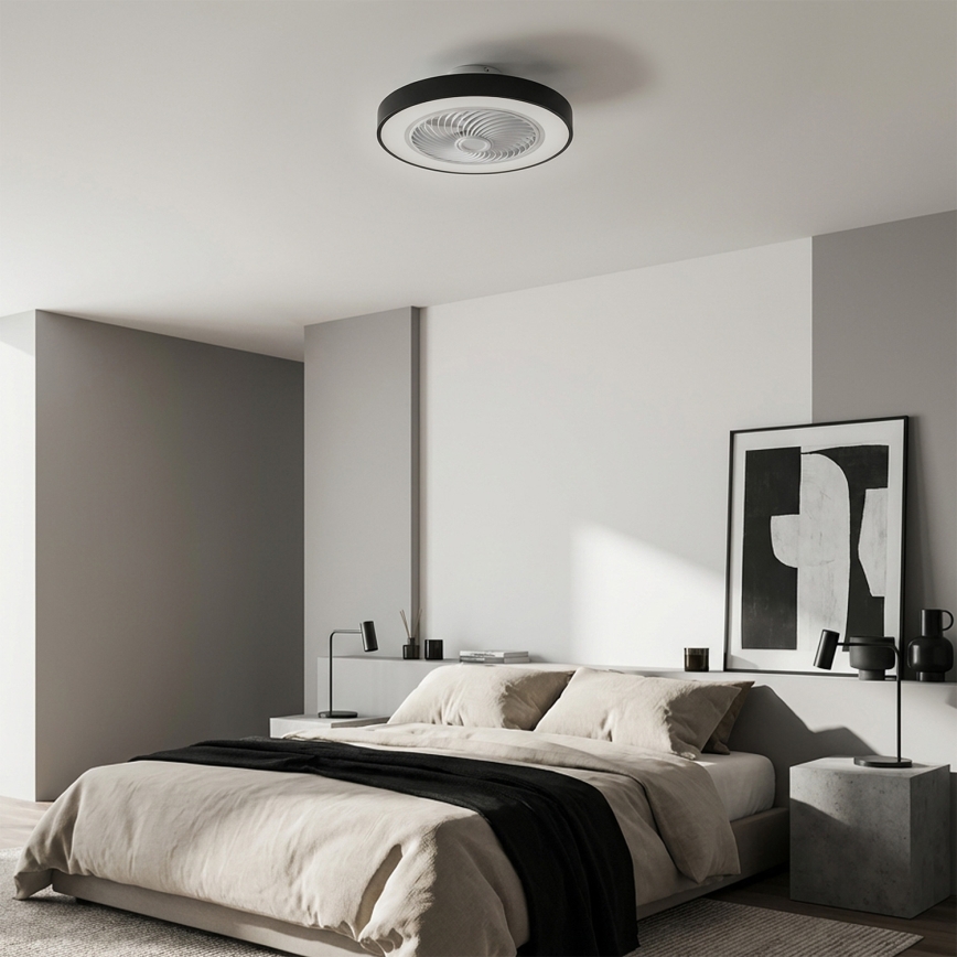 Brilagi - LED-himmennettävä kattovalaisin tuulettimella, LED 30 W/230 V, 3000–6500 K, halkaisija 50 cm, musta + kaukosäädin