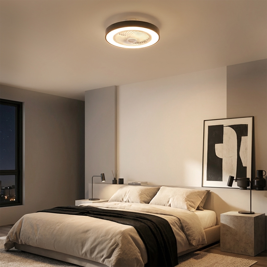 Brilagi - LED-himmennettävä kattovalaisin tuulettimella, LED 30 W/230 V, 3000–6500 K, halkaisija 50 cm, musta + kaukosäädin