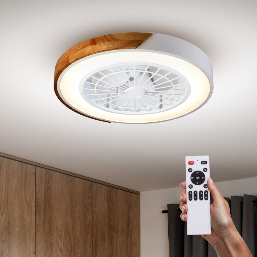 Brilagi - LED Himmennettävä kattovalaisin tuulettimella LED/30W/230V 3000-6500K halkaisija 50 cm valkoinen/tammi + kaukosäädin