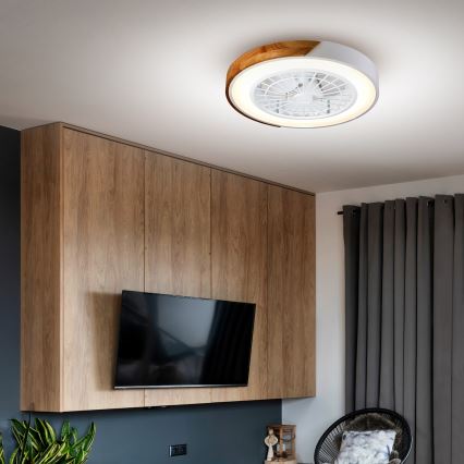 Brilagi - LED Himmennettävä kattovalaisin tuulettimella LED/30W/230V 3000-6500K halkaisija 50 cm valkoinen/tammi + kaukosäädin