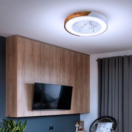 Brilagi - LED Himmennettävä kattovalaisin tuulettimella LED/30W/230V 3000-6500K halkaisija 50 cm valkoinen/tammi + kaukosäädin