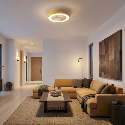 Brilagi - Himmennettävä LED-kattovalaisin tuulettimella LED/38W/230V 3000-6500K halkaisija 50 cm kultainen/tammi + kaukosäädin
