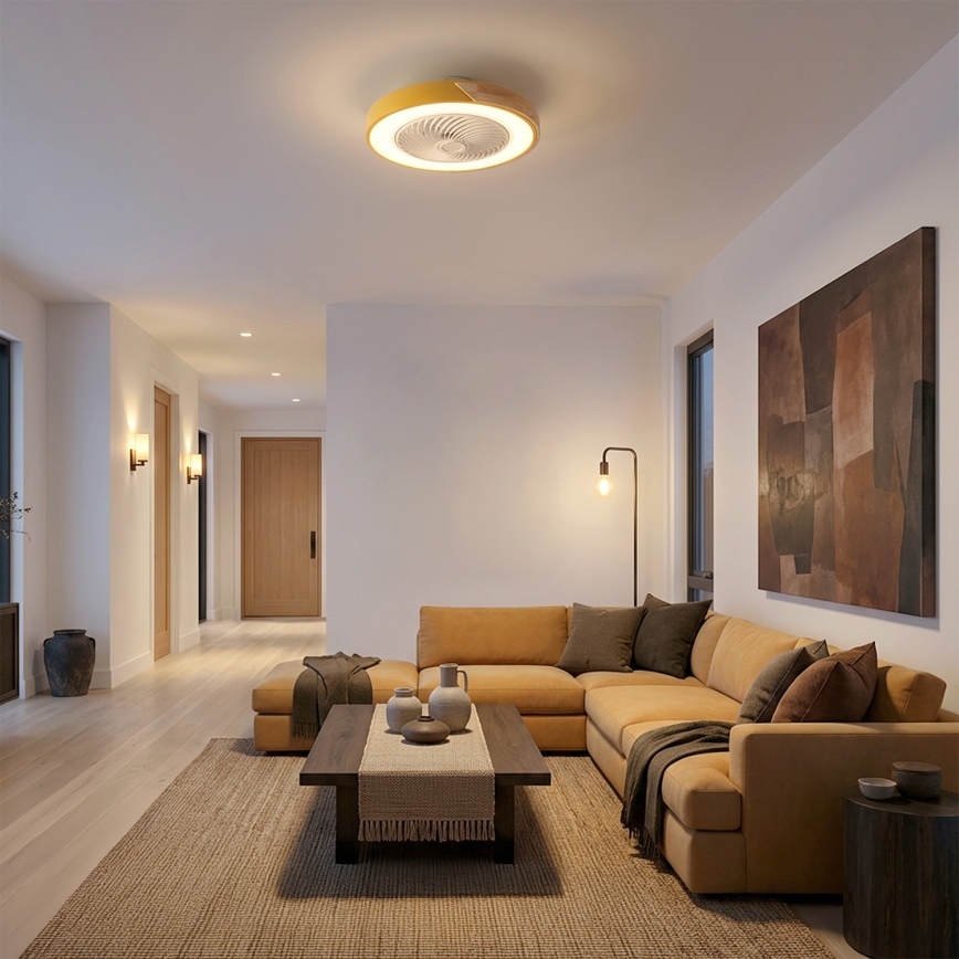 Brilagi - Himmennettävä LED-kattovalaisin tuulettimella LED/38W/230V 3000-6500K halkaisija 50 cm kultainen/tammi + kaukosäädin