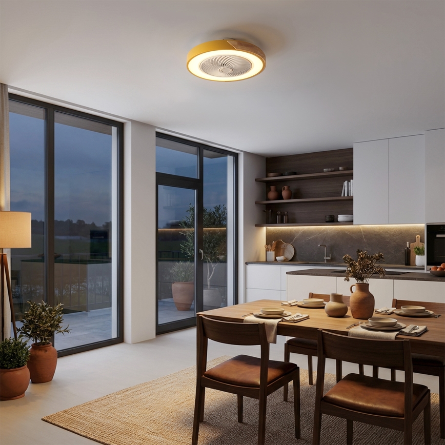 Brilagi - Himmennettävä LED-kattovalaisin tuulettimella LED/38W/230V 3000-6500K halkaisija 50 cm kultainen/tammi + kaukosäädin