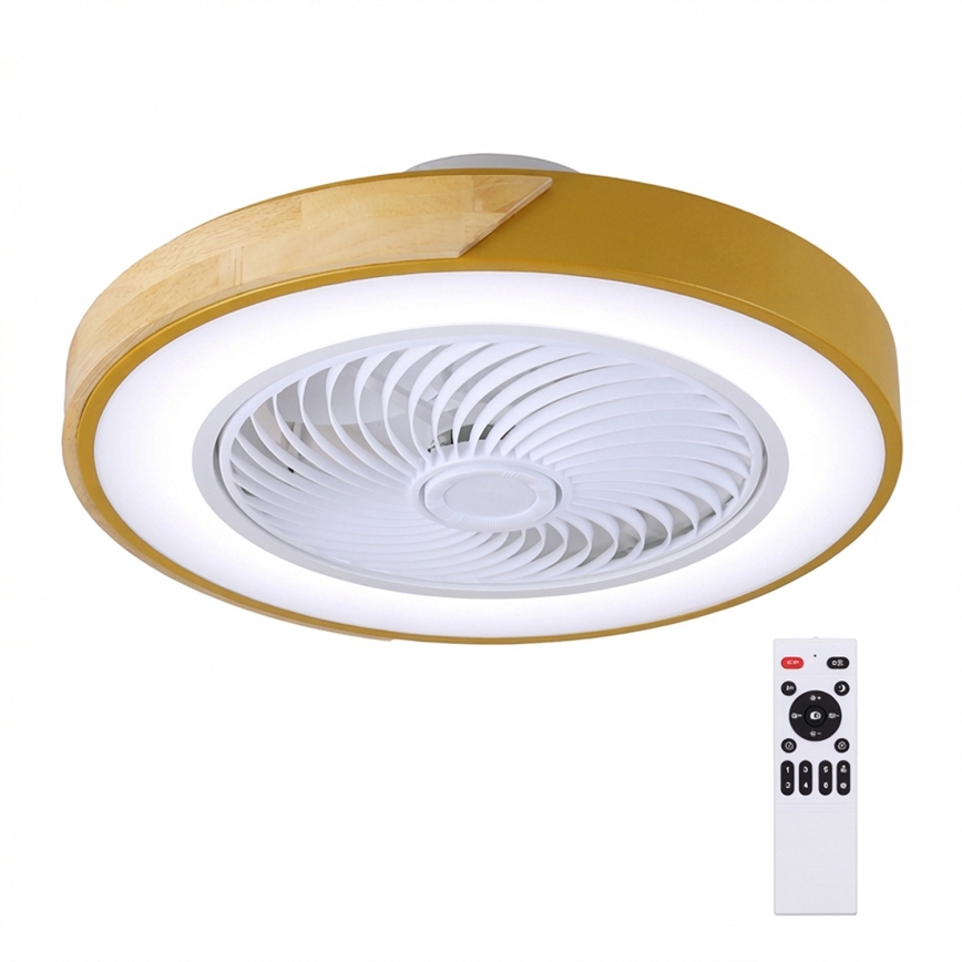 Brilagi - Himmennettävä LED-kattovalaisin tuulettimella LED/38W/230V 3000-6500K halkaisija 50 cm kultainen/tammi + kaukosäädin