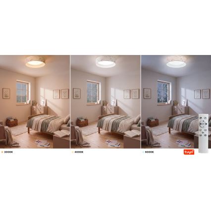 BRILAGI - Himennettävä LED-kattovalaisin VELVET SMARTIX STARS LED/24W/230V 3000-6000K halkaisija 45 cm valkoinen/kukkakuosi Wi-Fi Tuya Beacon + kaukosäädin