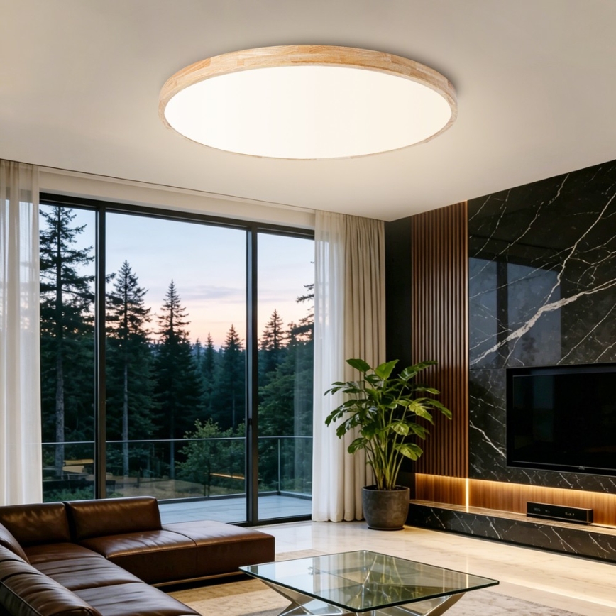 BRILAGI - LED-himennettävä kattovalaisin WOODLINE LED/128W/230V 3000-6000K tammi, halkaisija 100 cm + kaukosäädin
